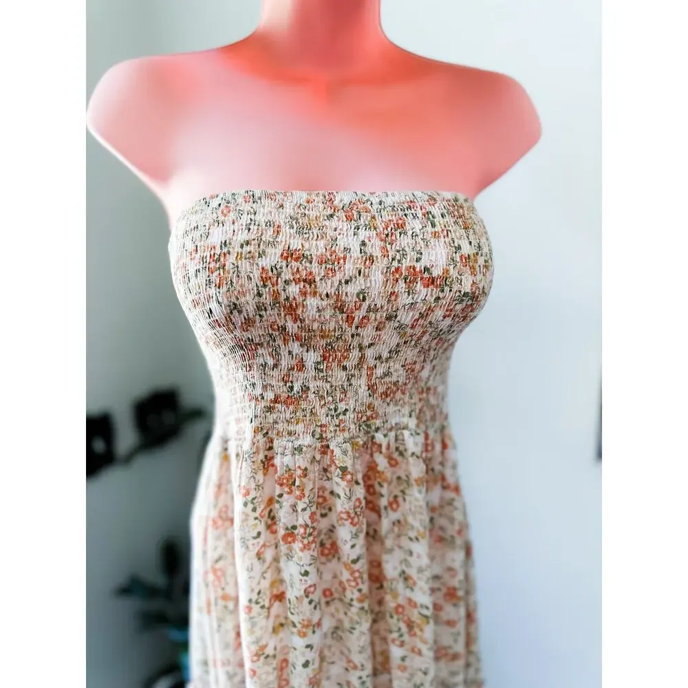 Twirl into Flowers strapless Smocked flowy blooming floral Maxi dress